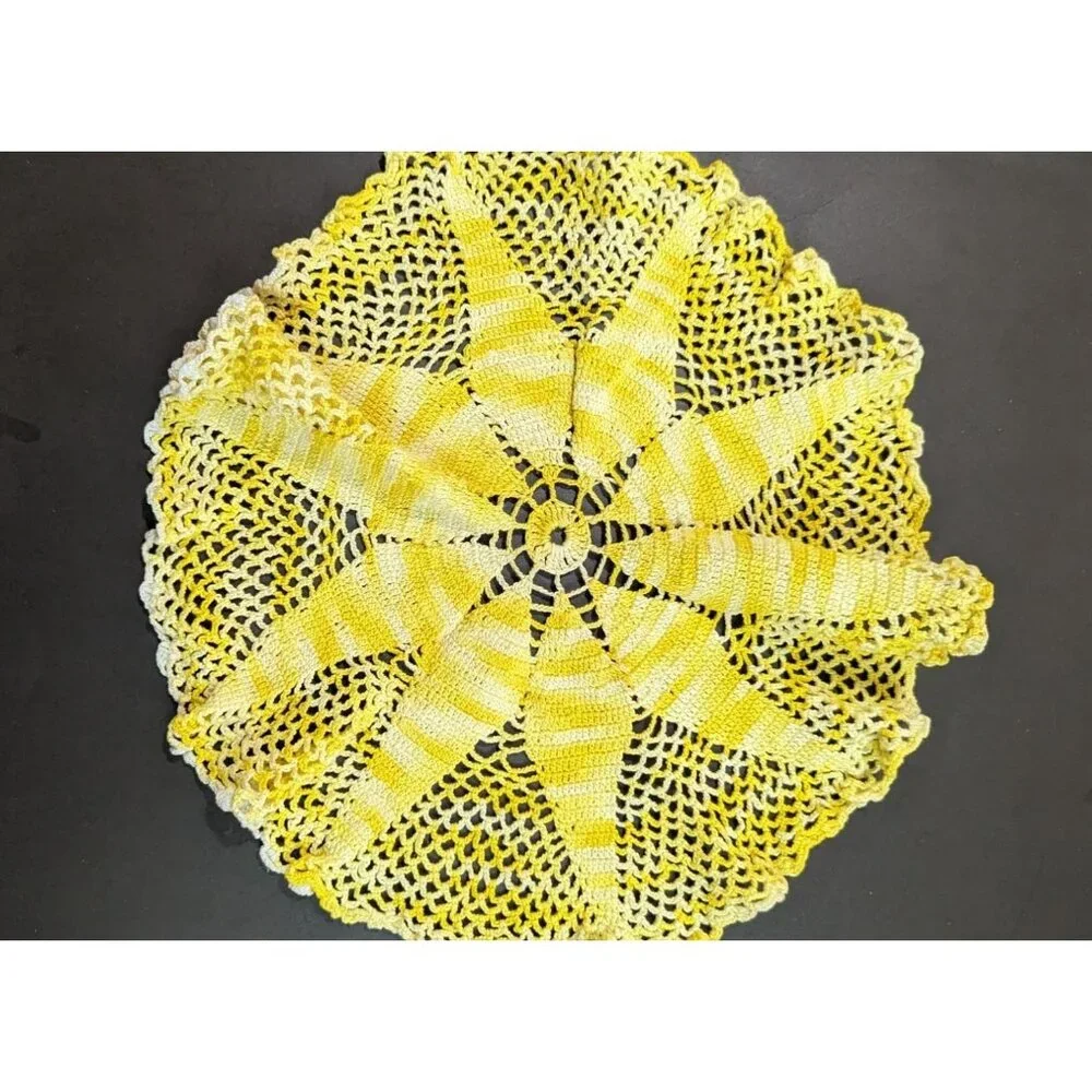Crocheted Yellow Starburst Lace Doily Set Of 3 Handmade ~12